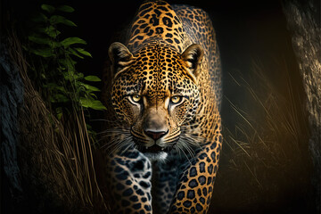 a beautiful jaguar in its natural habitat - obrazy, fototapety, plakaty