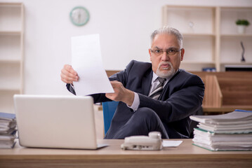 Old male boss employee working in the office