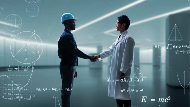 握手するエンジニアと科学者