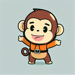 Obraz premium Illustration of a cute happy monkey with a smiling face, generative AI