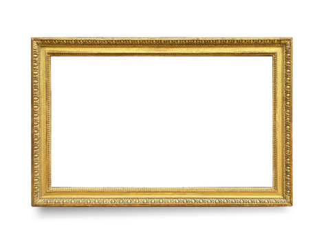 Golden picture frame. Landscape format, horizontal; rectangle shape. Luxury  and retro style