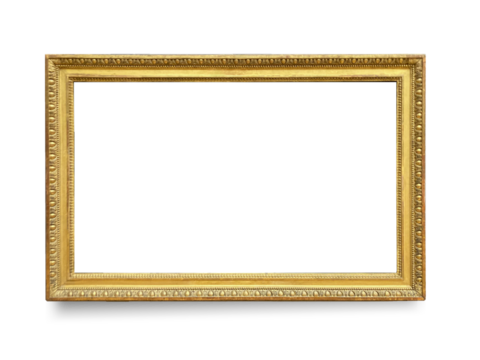 Golden picture frame. Landscape format, horizontal; rectangle shape. Luxury  and retro style