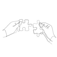 continuous line drawing hand put together puzzle jigsaw illustration vector