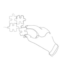 continuous line drawing hand put together puzzle jigsaw illustration vector