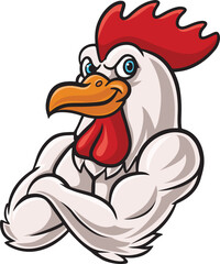 Cartoon strong chicken mascot character