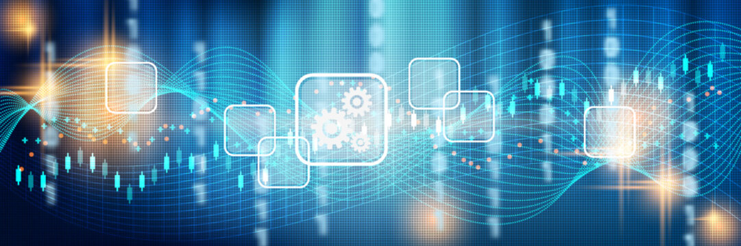 Business information processing, big data computing, market trends analysis vector concept illustration