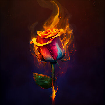 Beautiful Burning Red Rose. Black background
