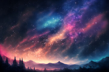 Galaxy landscape background. Night sky with stars wallpaper. Generative AI. © StylishDesignStudio