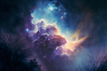 Fototapeta na wymiar Galaxy landscape background. Night sky with stars wallpaper. Generative AI.