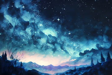 Galaxy landscape background. Night sky with stars wallpaper. Generative AI.