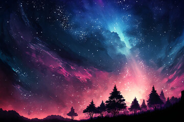 Naklejka premium Galaxy landscape background. Night sky with stars wallpaper. Generative AI.