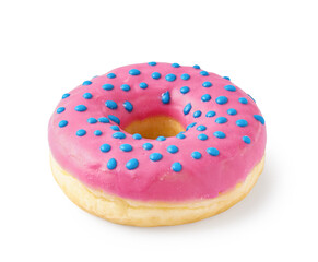 Tasty glazed donut with sprinkles isolated on white background