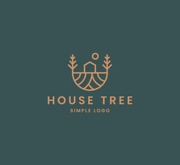 House Tree and Sun Illustration Simple Logo.