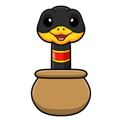 Cute happy coral snake cartoon inside pot