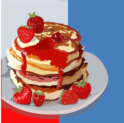 
pancakes, pancakes with strawberry jam with a beautiful red color, perfect for pancake day can be applied to banners, social media promotions
