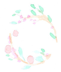 Wreath, frame, plant, flowers, foliage, spring, easter, sketch. Watercolor, art decoration, sketch. Illustration hand drawn modern