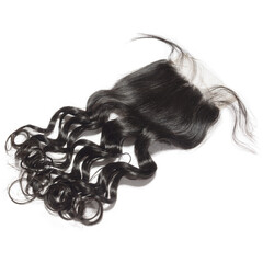 loose wavy black color human hair weaves extensions lace closure