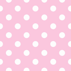 Seamless polka dot pink and white pattern. Minimal fashionable design. Polka dots trendy background, tile. For fabric pattern, card, decor, wrapping paper