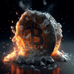 bitcoin golden coin, fire,  crypto currency, bear market, winter, snow