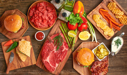 Raw meat and vegetables