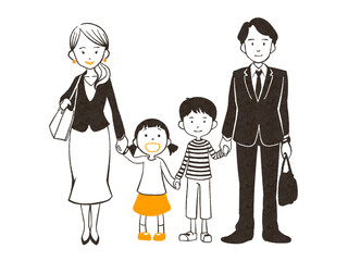 4人家族　共働き　兄妹　若い夫婦　幼い子ども