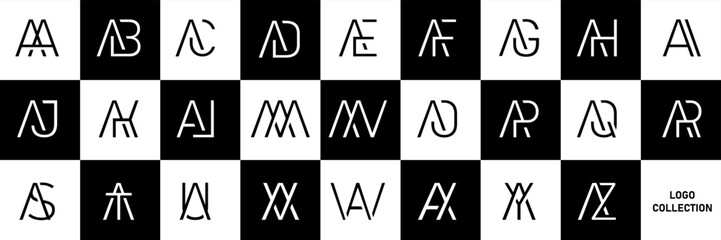 Set of initial letter A combination logo design black and white template. icons for business of luxury, elegant, simple
