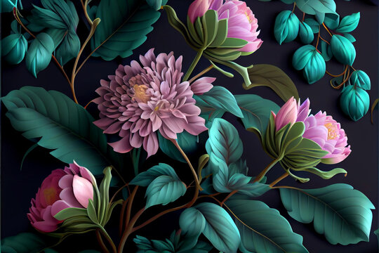Beautiful vintage bouquet of beautiful flowers for wallpaper or wall decoration. Generative AI illustration