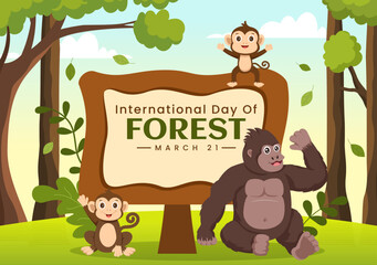World forestry day on March 21st Illustration to Educate, Love and Protect the Forest in Flat Cartoon Hand Drawn Landing Page Templates