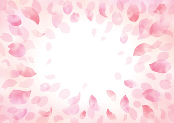 水彩　風に舞う桜の花びらフレーム、背景
