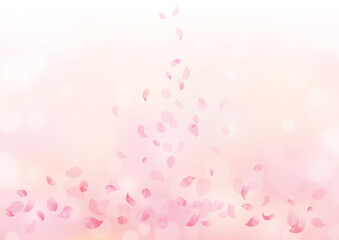 水彩　風に舞う桜の花びらフレーム、背景