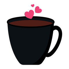 Cup of Hot Chocolate Drink in Black Mug Animated Vector Illustration for Valentine Doodle