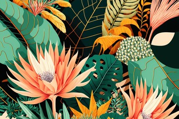 colorful Tropical leaves as a background. Generative AI
