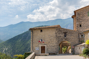 The town hall (mairie) of the beautiful village of Brantes in the Ventoux region, Vaucluse, Provence, France - obrazy, fototapety, plakaty