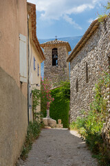 Church tower in the beautiful village of Brantes in the Ventoux region, Vaucluse, Provence, France