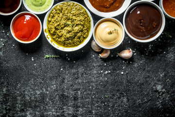 Set of different types of sauces.