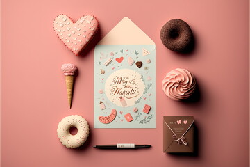 Valentine's card, vector 2d, white background, Made by AI,Artificial intelligence