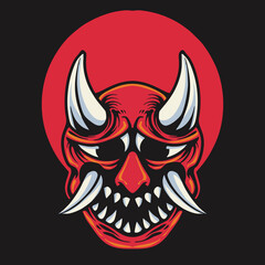 Japanese Red Oni Mask Retro Vector Illustration