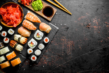 The range of different types of Japanese sushi and rolls.