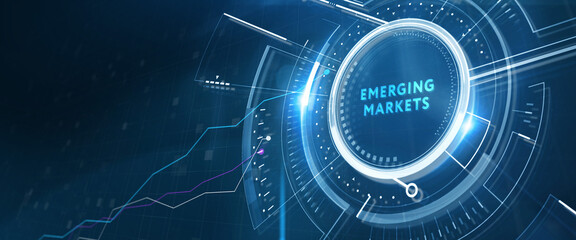 Fototapeta premium Business, technology, internet and network concept. Virtual screen of the future and sees the inscription: Emerging markets. 3d illustration