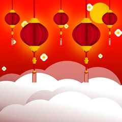 Chinese lanterns element in papercut style. Suitable for background, graphic, banner, card, flyer and many purposes
