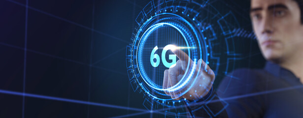 The concept of 6G network, high-speed mobile Internet, new generation networks. Business, modern technology, internet and networking concept.