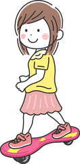 キャスターボードに乗る、女の子のイラスト