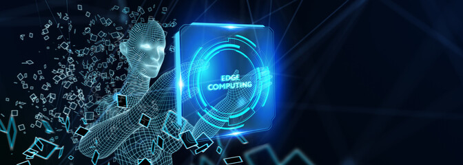 Edge computing modern IT technology on virtual screen. Business, technology, internet and networking concept.  3d illustration