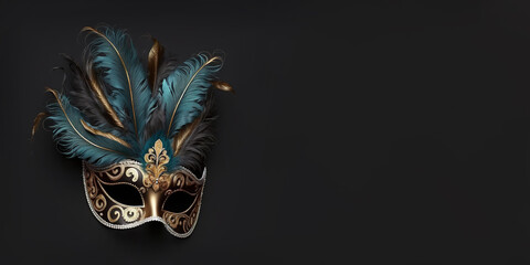 Masquerade Venetian Carnival Mask - Banner Party Concept with Copy Space for Text. Generative AI