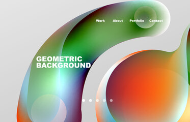 Landing page abstract liquid background. Flowing shapes, round design and circle. Web page for website or mobile app wallpaper