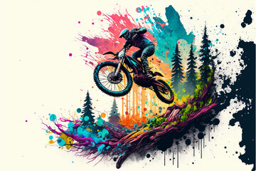 Motocross, racing, biker, bicycle,  splash art, colorful, creative, painting, adrenaline, downhill