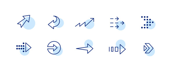 10 pixel perfect arrow icons. Doodle user interface design. Set 3