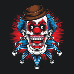 creepy clown illustration for clothing design
