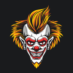 creepy clown head vector logo