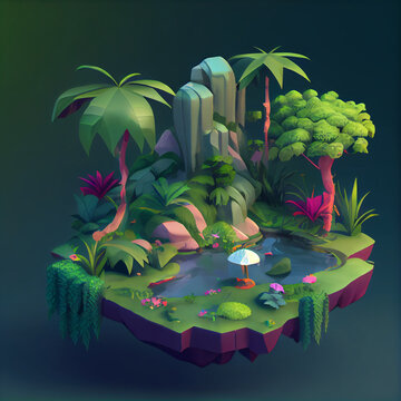 tropical island with palm trees, micro world, miniworld, microworld